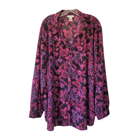 Catherines Tops - Catherines Top 4X Colorful Geometric Print Tunic Blouse Button-up Metallic